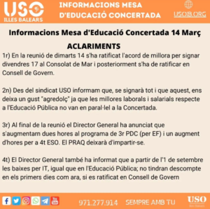 Aclariments de la Mesa d’Educació Concertada