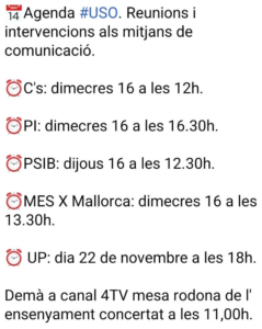 Agenda de la USO i la resta dels sindicats