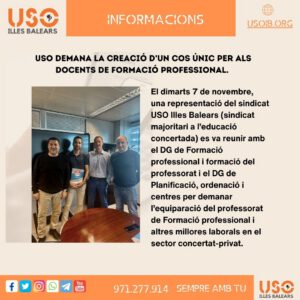 USO demana la creació d’un cos únic per als docents de formació professional